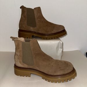 Enzo Tesoti Leather Suede Lug Sole Chelsea Boots 38 (7.5 US) NWOB Made In Spain